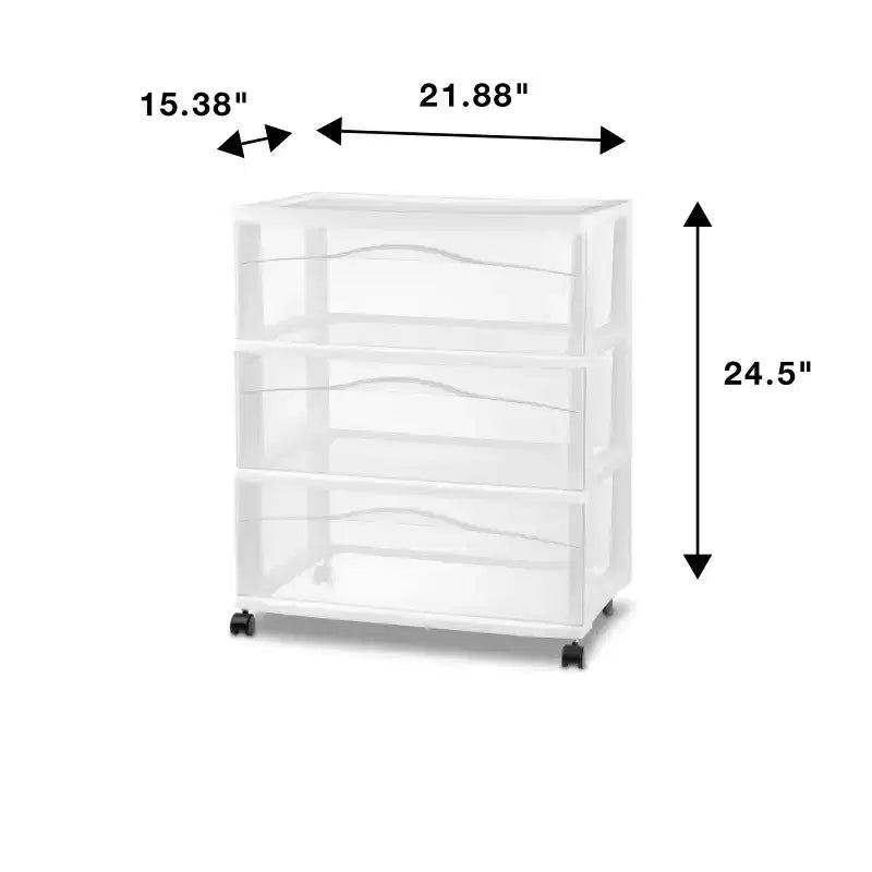 Carrello largo a 3 cassetti bianco - Brightroom™: cassetti in plastica, carrello di servizio con ruote, contenitore universale portatile