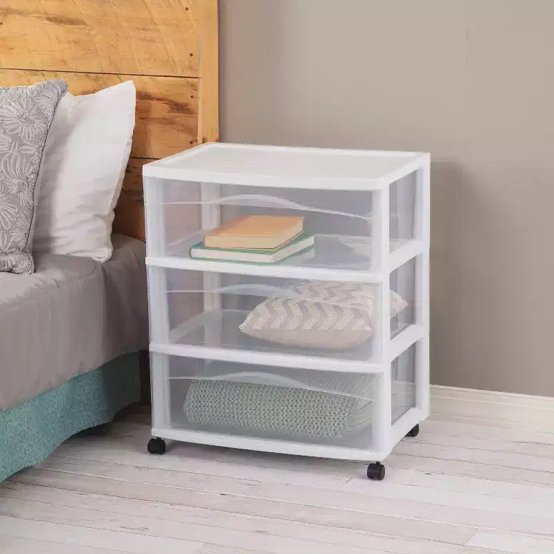 Carrello largo a 3 cassetti bianco - Brightroom™: cassetti in plastica, carrello di servizio con ruote, contenitore universale portatile