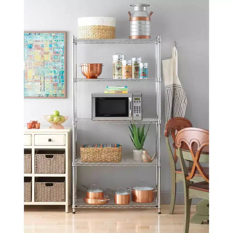 Whitmor Supreme - Scaffale a 5 ripiani cromato argento: ripiano in filo d'acciaio, scaffalatura in metallo, capacità 1750 libbre, 91,4 cm L x 35,6 cm P x 182,9 cm H