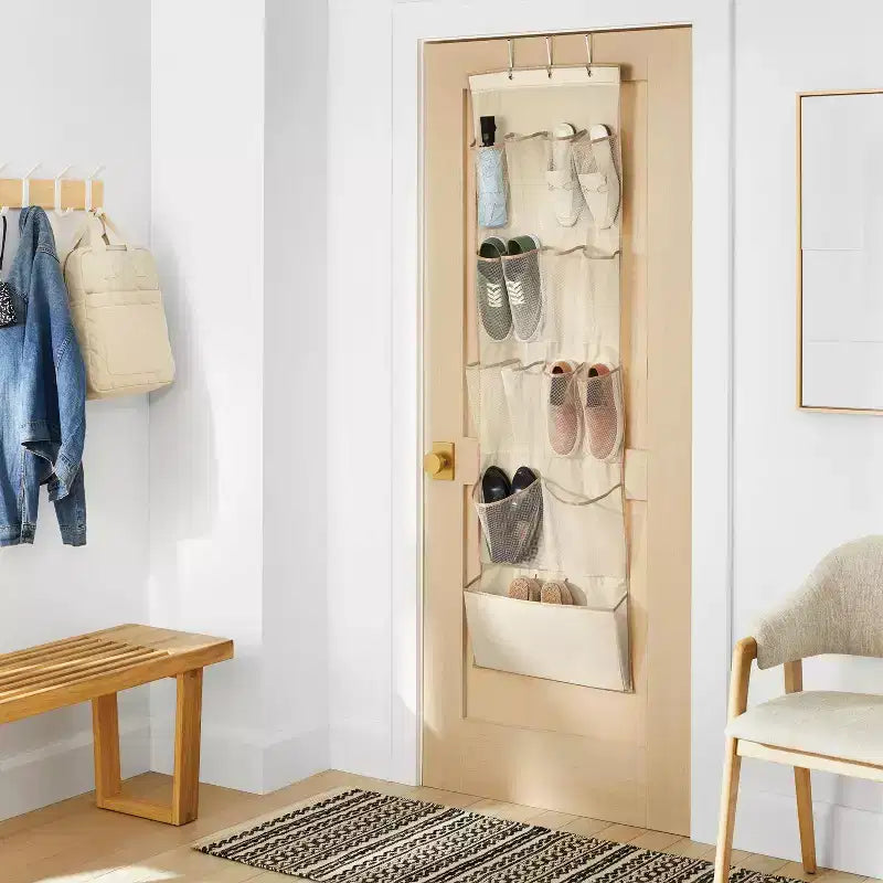 Organizzatore da appendere sopra la porta per scarpe con 15 tasche, colore marrone chiaro - Brightroom™