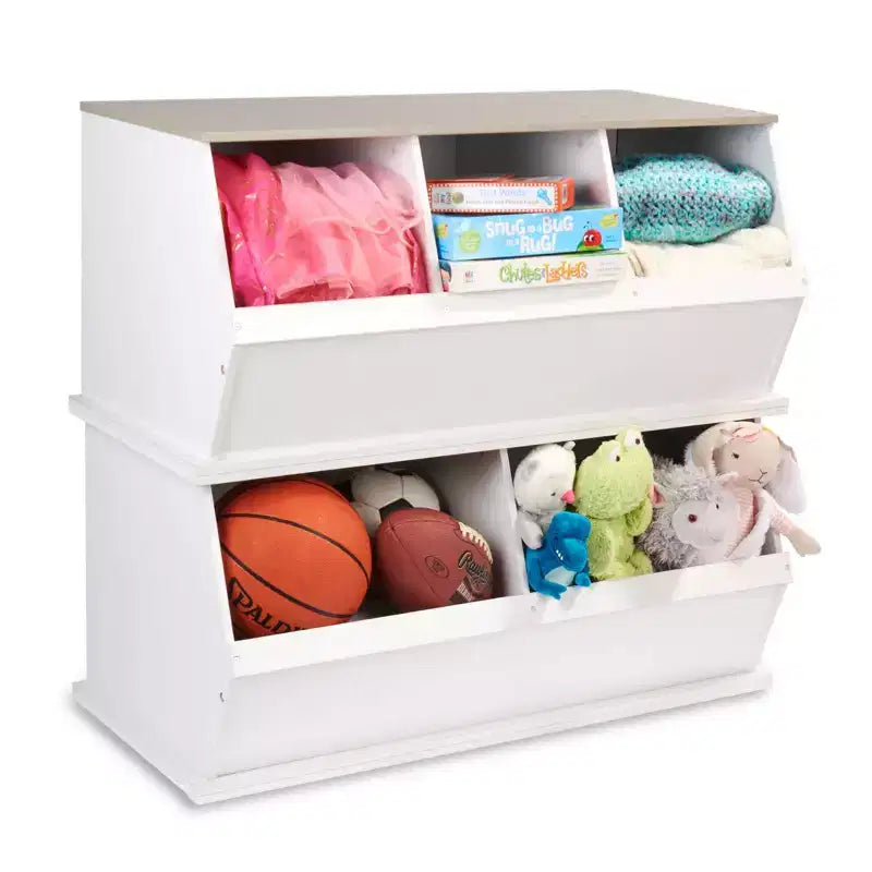 Badger Basket Mobile Contenitore a Tre Scomparti Impilabile Bianco/Grigio Effetto Legno