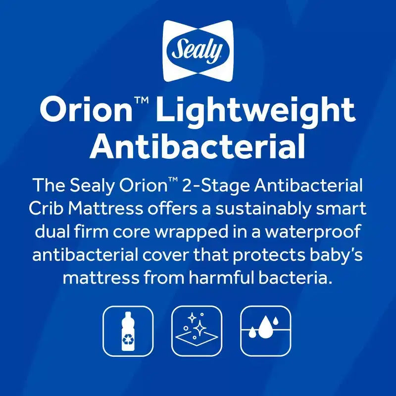 Materasso per culla e materasso per lettino Sealy Orion a 2 stadi, sostenibile, antibatterico - Bianco