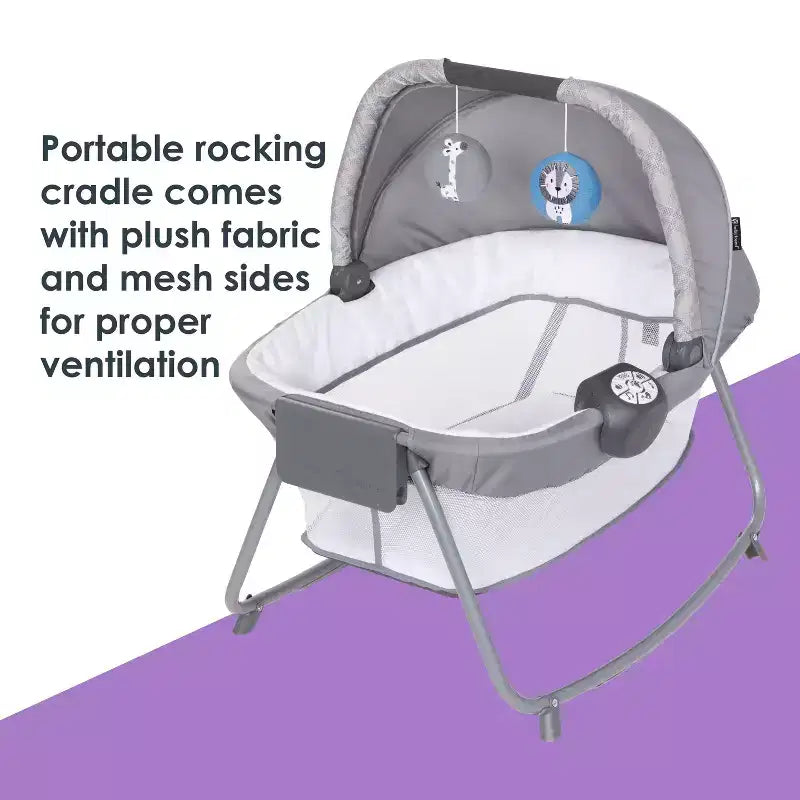 Box per neonati Baby Trend Lullaby Nursery Suite EZ-Fold con sdraietta portatile a dondolo - motivo a quadri Madrid: Cappottina, Culla, Ruote bloccabili, Vibrazione