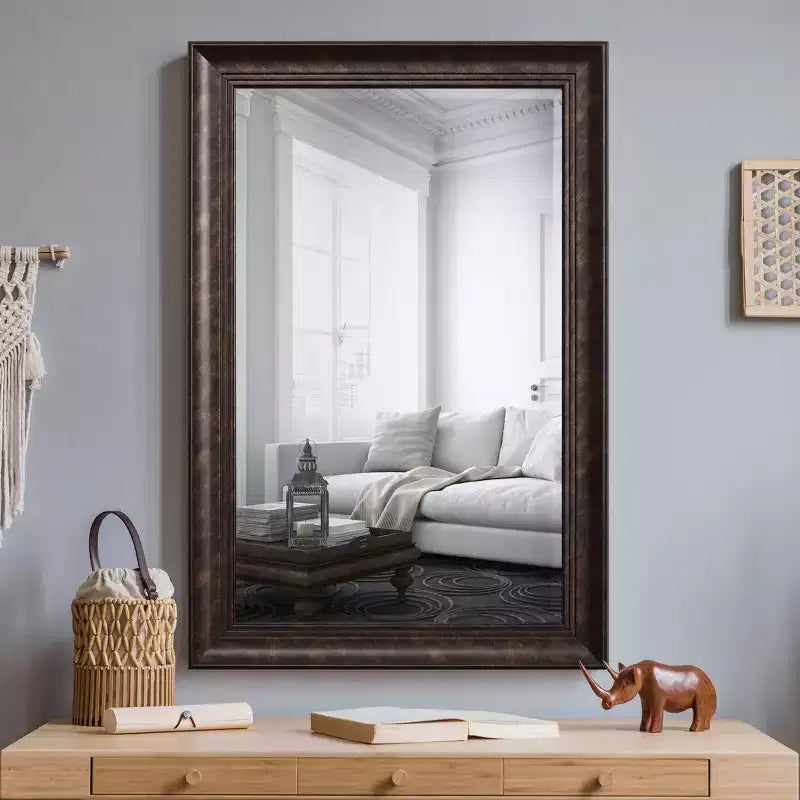 Specchio decorativo da parete Yosemite Home Decor con bordo smussato marrone chiaro: rettangolare moderno 24x36, nessun assemblaggio richiesto
