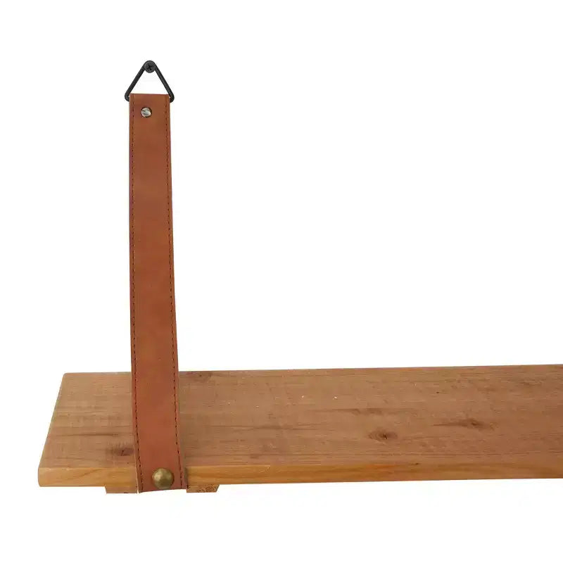 Set di 2 mensole da parete in legno con cinghie in similpelle, marroni - CosmoLiving by Cosmopolitan: portaoggetti sospesi contemporanei, nessun assemblaggio richiesto