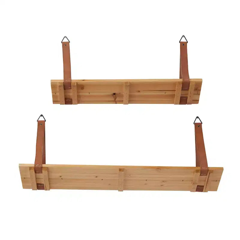 Set di 2 mensole da parete in legno con cinghie in similpelle, marroni - CosmoLiving by Cosmopolitan: portaoggetti sospesi contemporanei, nessun assemblaggio richiesto