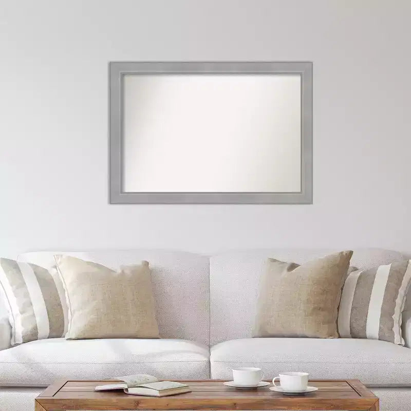 Specchio da parete senza smussatura 40" x 28" Vista in nichel spazzolato - Amanti Art: Rettangolare moderno, cornice in polistirene