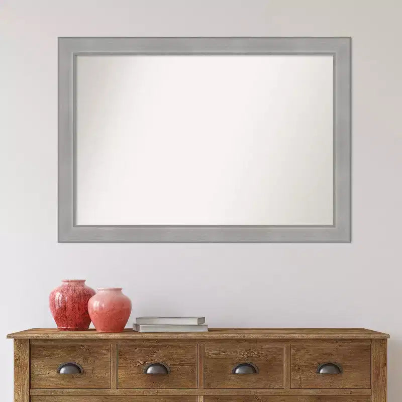 Specchio da parete senza smussatura 40" x 28" Vista in nichel spazzolato - Amanti Art: Rettangolare moderno, cornice in polistirene