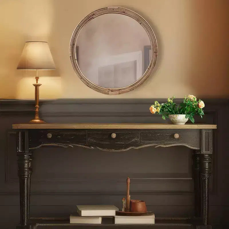 Martha Stewart Luna Specchio da parete rotondo in rattan naturale: Intrecciato a mano, Decorazione nautica, Nessun assemblaggio richiesto