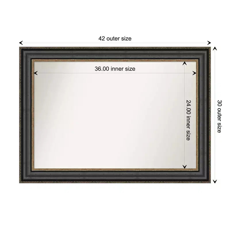 Specchio da parete per bagno Thomas in bronzo nero da 42" x 30" senza smussatura - Amanti Art: rettangolare, cornice in polistirene, montaggio a parete