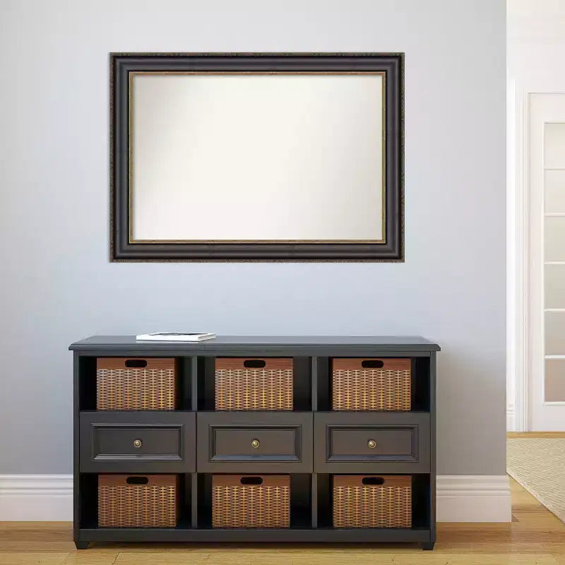 Specchio da parete per bagno Thomas in bronzo nero da 42" x 30" senza smussatura - Amanti Art: rettangolare, cornice in polistirene, montaggio a parete
