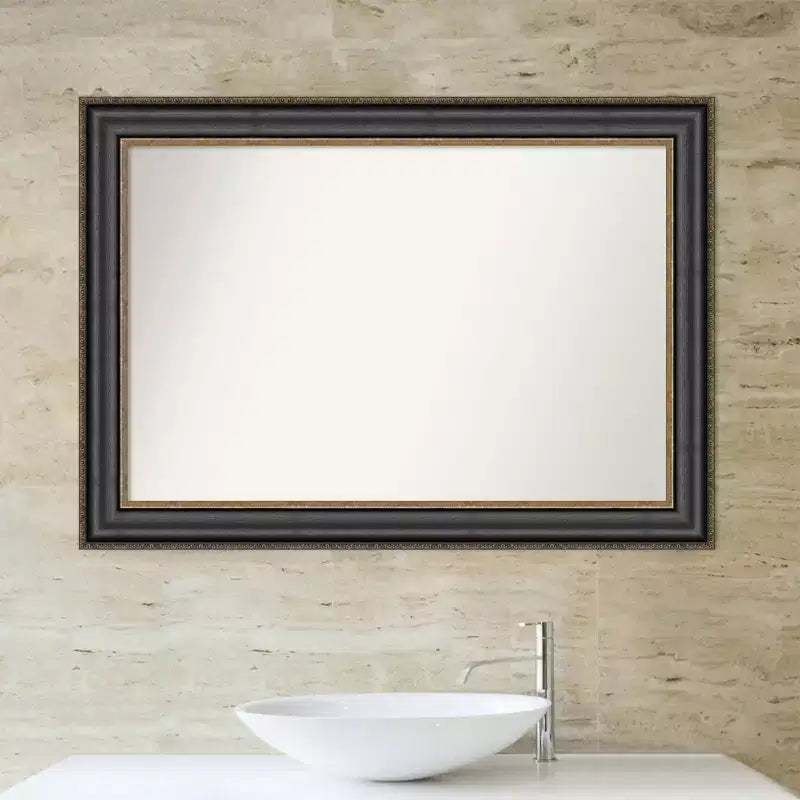 Specchio da parete per bagno Thomas in bronzo nero da 42" x 30" senza smussatura - Amanti Art: rettangolare, cornice in polistirene, montaggio a parete