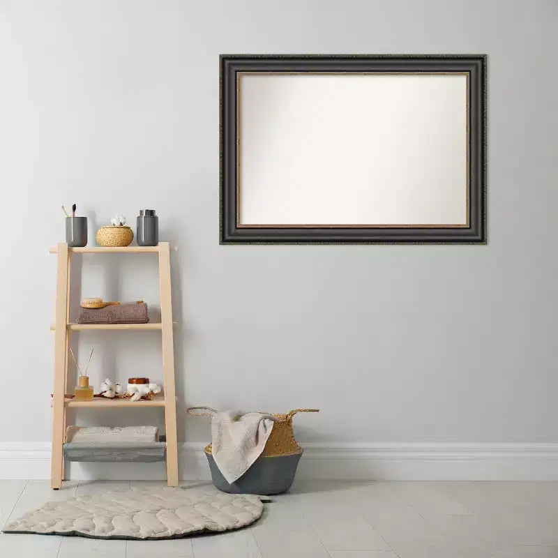 Specchio da parete per bagno Thomas in bronzo nero da 42" x 30" senza smussatura - Amanti Art: rettangolare, cornice in polistirene, montaggio a parete