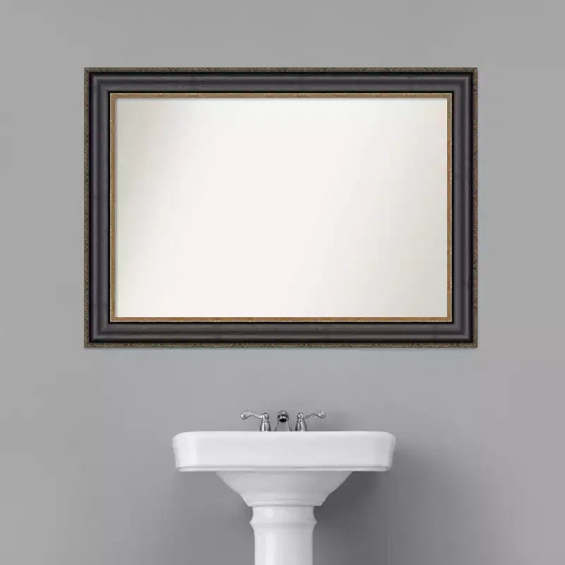 Specchio da parete per bagno Thomas in bronzo nero da 42" x 30" senza smussatura - Amanti Art: rettangolare, cornice in polistirene, montaggio a parete