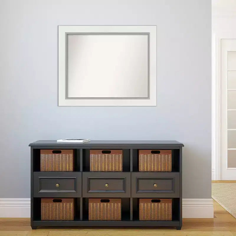 Specchio da parete Amanti Art 34"x28" Eva White Silver non smussato - Cornice rettangolare moderna in polistirene, hardware di montaggio incluso
