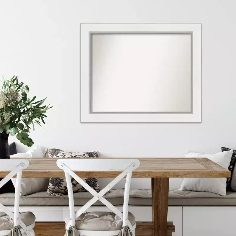 Specchio da parete Amanti Art 34"x28" Eva White Silver non smussato - Cornice rettangolare moderna in polistirene, hardware di montaggio incluso