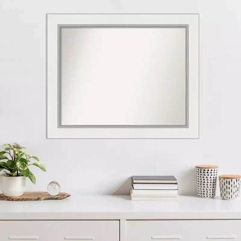 Specchio da parete Amanti Art 34"x28" Eva White Silver non smussato - Cornice rettangolare moderna in polistirene, hardware di montaggio incluso