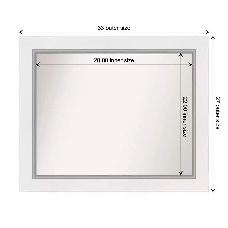 Specchio da parete Amanti Art 34"x28" Eva White Silver non smussato - Cornice rettangolare moderna in polistirene, hardware di montaggio incluso