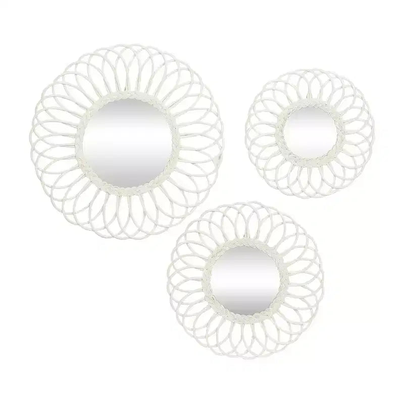 Olivia & May Wood Starburst Wall Mirror Set of 3 White: Traditional Style, No Assembly, Includes Mounting Hardware