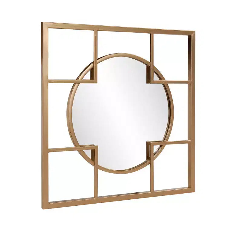 Specchio da parete oro Howard Elliott 20"x20" con cornice in metallo, circolare e quadrata: stile moderno, nessun assemblaggio, montaggio a parete