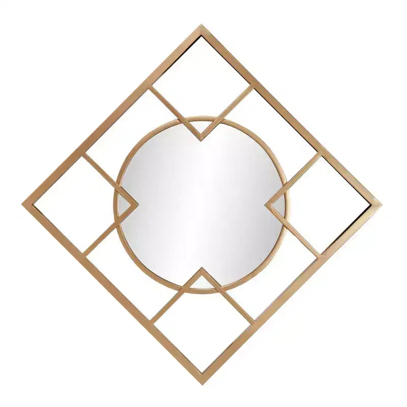 Specchio da parete oro Howard Elliott 20"x20" con cornice in metallo, circolare e quadrata: stile moderno, nessun assemblaggio, montaggio a parete
