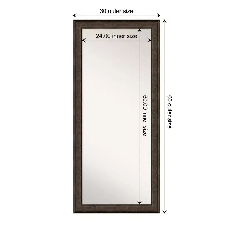 Specchio da terra a tutta lunghezza Amanti Art, 30" x 66", in bronzo con bordo non smussato - Include hardware per il montaggio