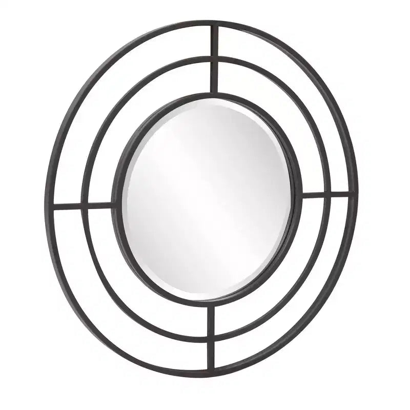 Specchio da parete rotondo Howard Elliott da 23" con cornice geometrica in ferro, nero opaco: arredamento moderno, nessun montaggio, montaggio a parete
