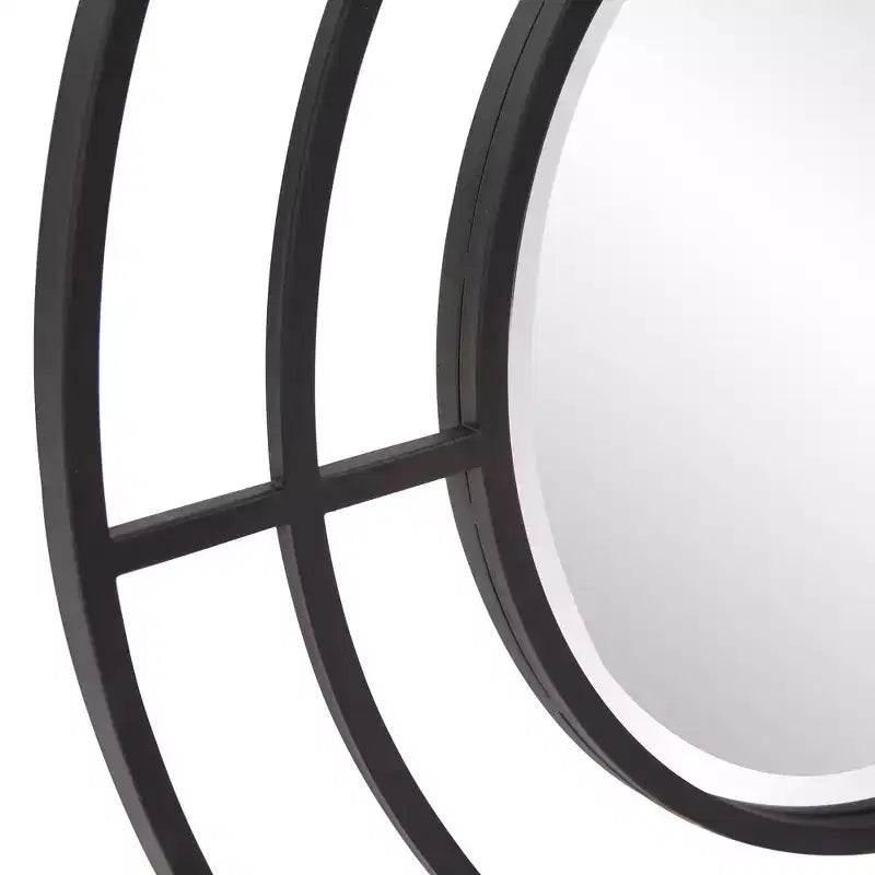 Specchio da parete rotondo Howard Elliott da 23" con cornice geometrica in ferro, nero opaco: arredamento moderno, nessun montaggio, montaggio a parete