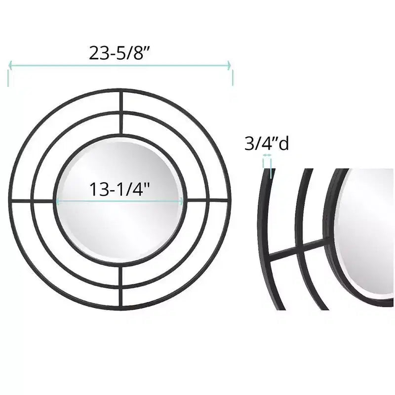Specchio da parete rotondo Howard Elliott da 23" con cornice geometrica in ferro, nero opaco: arredamento moderno, nessun montaggio, montaggio a parete