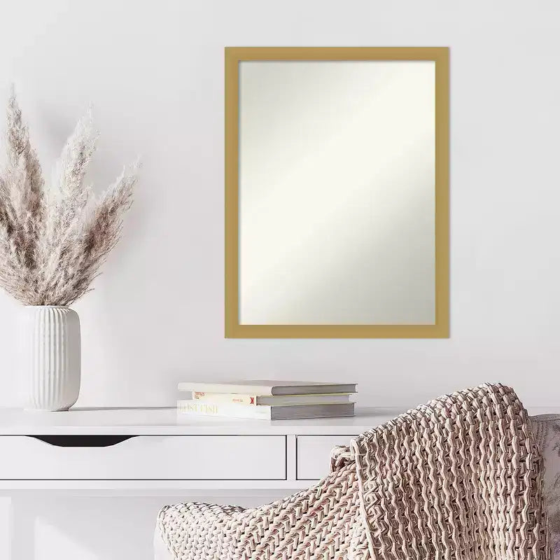 Specchio da Parete Stretto non Smussato Grace in Oro Spazzolato 20" x 26" - Amanti Art: Specchio da Bagno Rettangolare Moderno, Ferramenta di Montaggio Inclusa