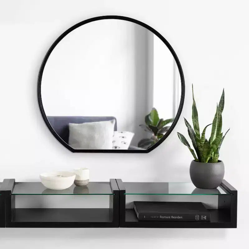 Specchio Decorativo da Parete Piatto Rotondo Caskill Nero 61 x 58 cm - Kate & Laurel All Things Decor: Stile Moderno, Cornice in MDF, Nessun Montaggio Richiesto