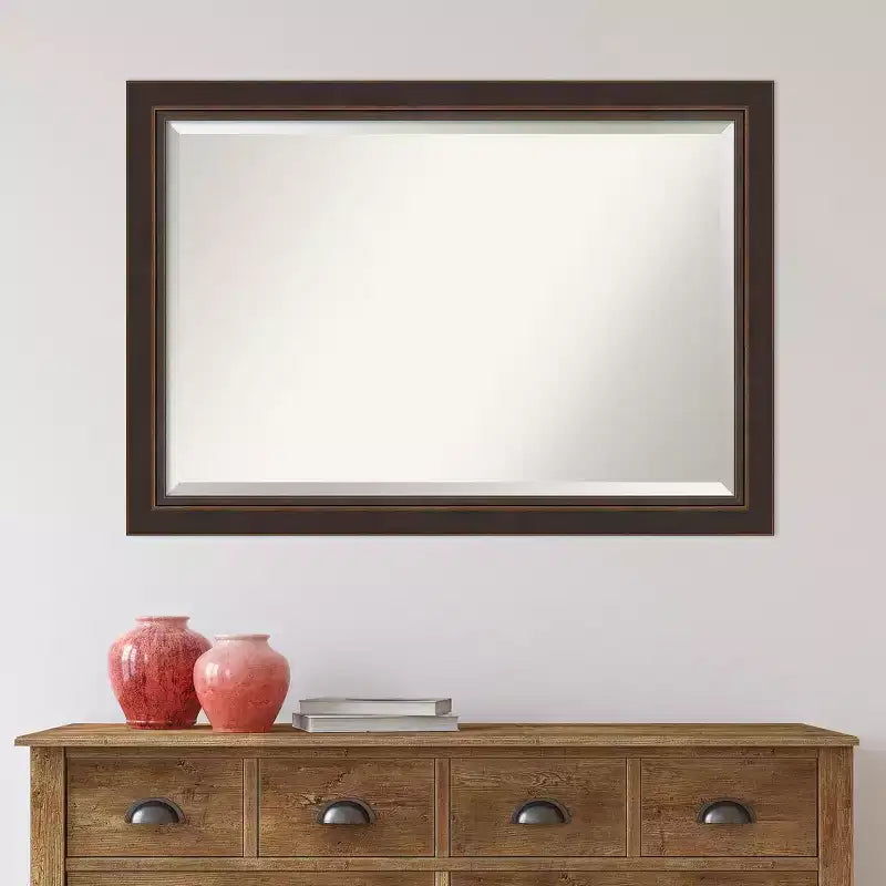 Specchio da parete in legno bronzo Lara smussato 41" x 29" - Amanti Art: Rettangolare moderno, nessun assemblaggio richiesto