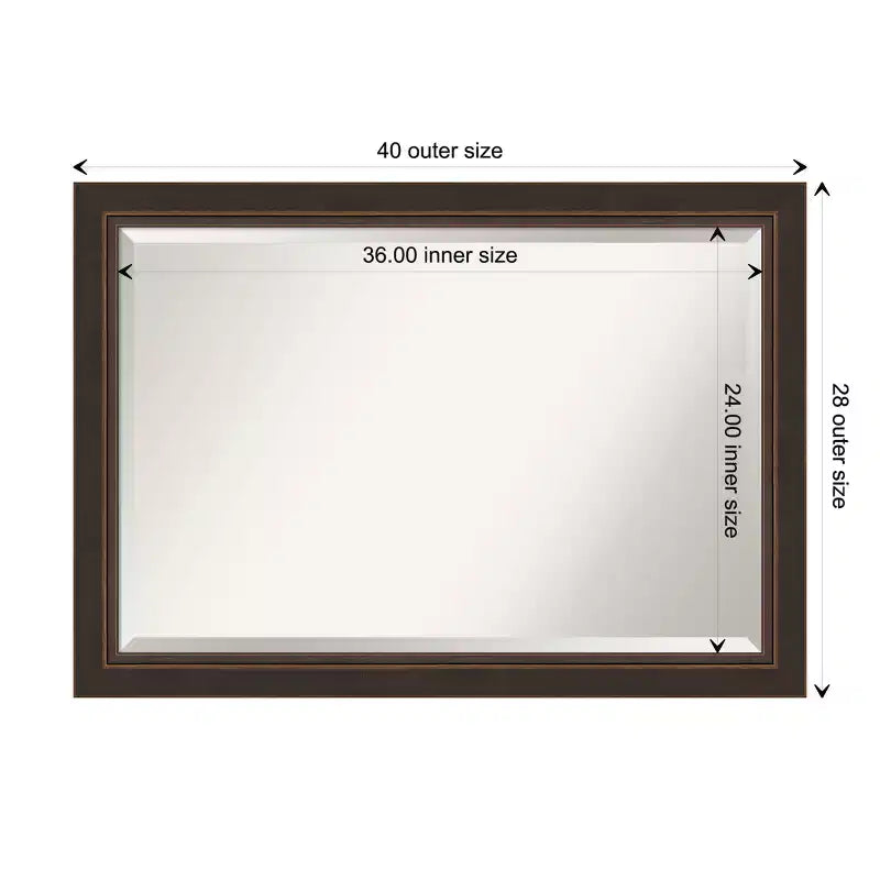 Specchio da parete in legno bronzo Lara smussato 41" x 29" - Amanti Art: Rettangolare moderno, nessun assemblaggio richiesto