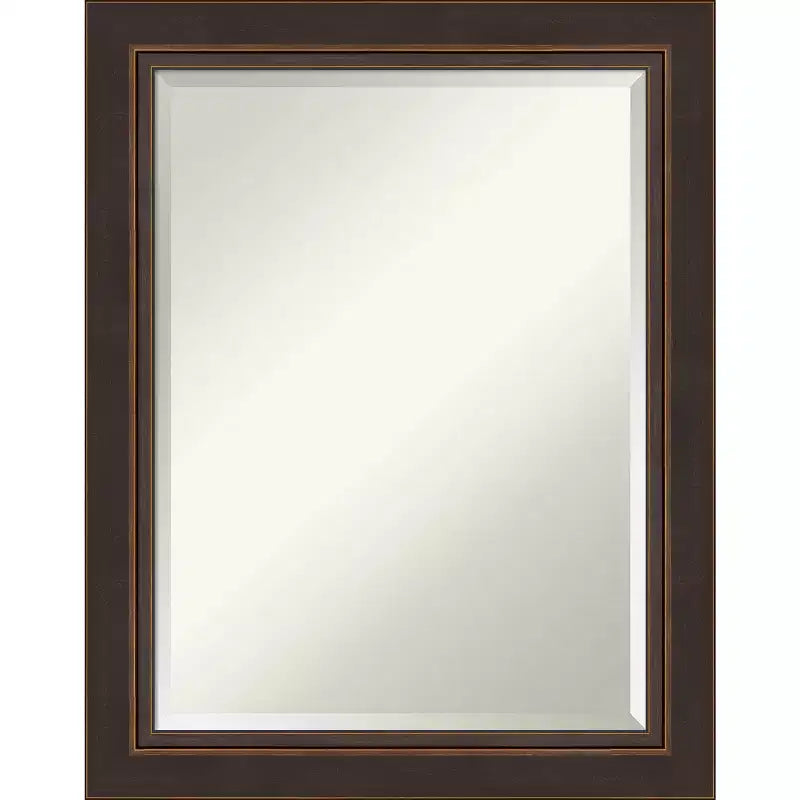 23" x 29" Beveled Lara Bronze Wood Wall Mirror - Amanti Art: Modern Rectangular, No Assembly, Includes Hardware