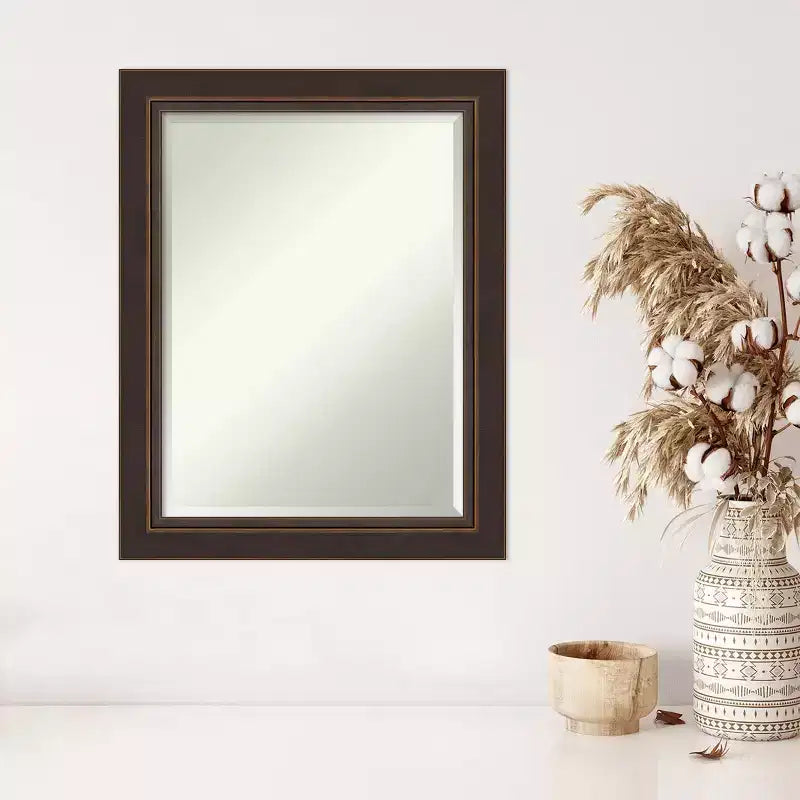 Specchio da parete in legno bronzo Lara smussato da 23" x 29" - Amanti Art: rettangolare moderno, nessun assemblaggio, hardware incluso