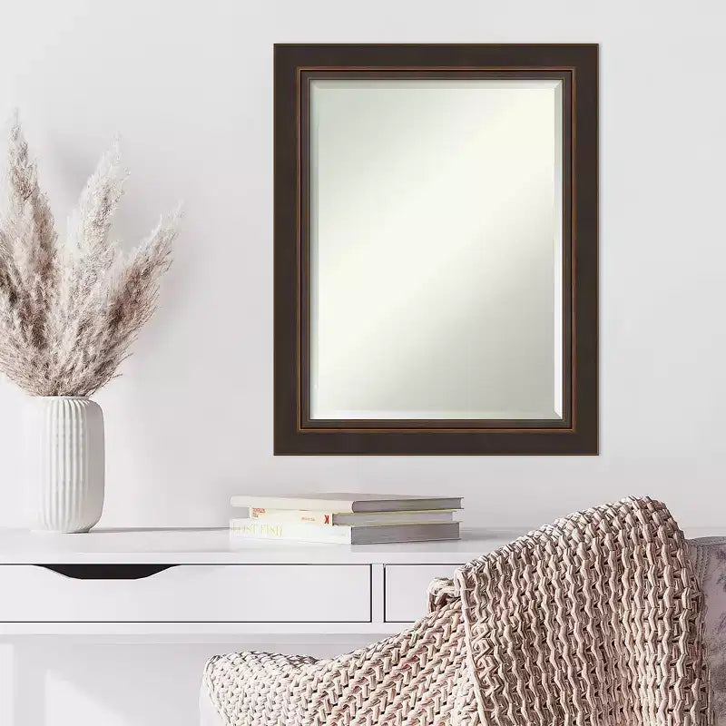 Specchio da parete in legno bronzo Lara smussato da 23" x 29" - Amanti Art: rettangolare moderno, nessun assemblaggio, hardware incluso