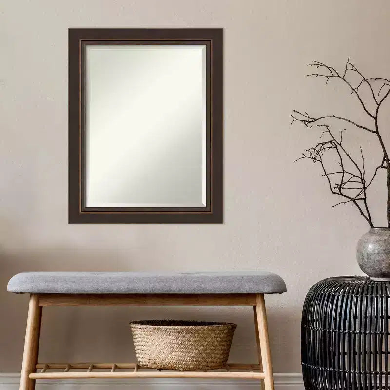 Specchio da parete in legno bronzo Lara smussato da 23" x 29" - Amanti Art: rettangolare moderno, nessun assemblaggio, hardware incluso