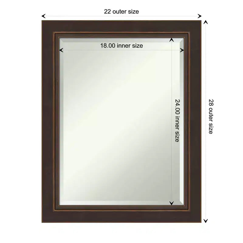 Specchio da parete in legno bronzo Lara smussato da 23" x 29" - Amanti Art: rettangolare moderno, nessun assemblaggio, hardware incluso