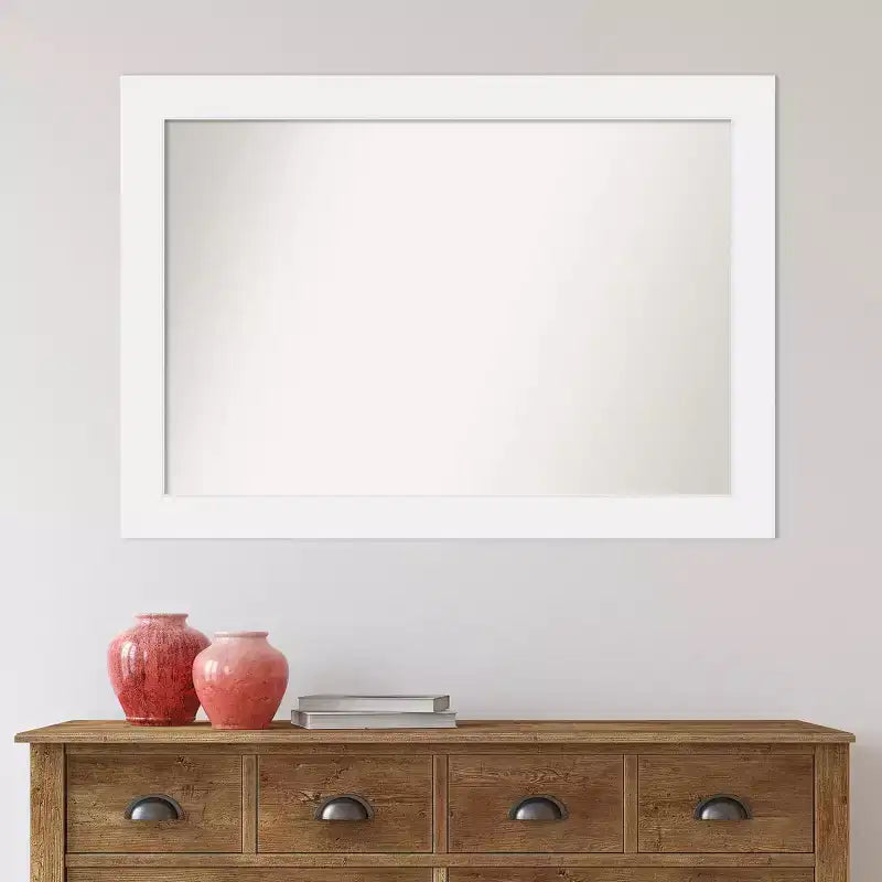 Specchio da parete senza smussatura Corvino bianco in legno 41" x 29" - Amanti Art: Rettangolare moderno, include accessori per il montaggio