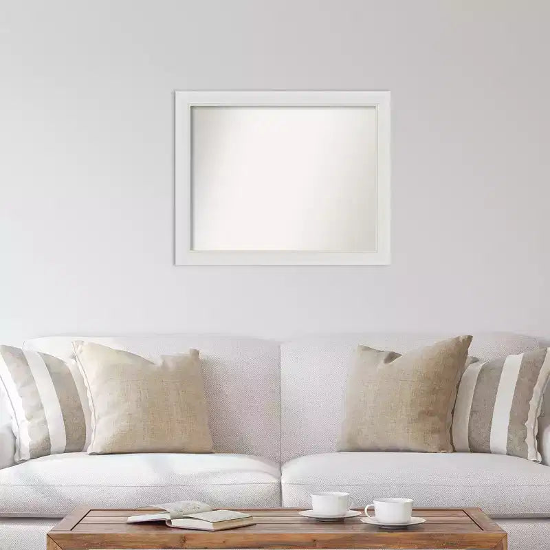 Specchio da parete stretto Flair non smussato 32" x 26" bianco tenue - Amanti Art: Rettangolare moderno, cornice in polistirene, hardware di montaggio incluso
