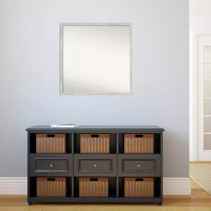 Specchio da parete quadrato moderno Amanti Art con cornice in legno color argento svelte senza smussatura 28"x 28" - Ferramenta per il montaggio inclusa
