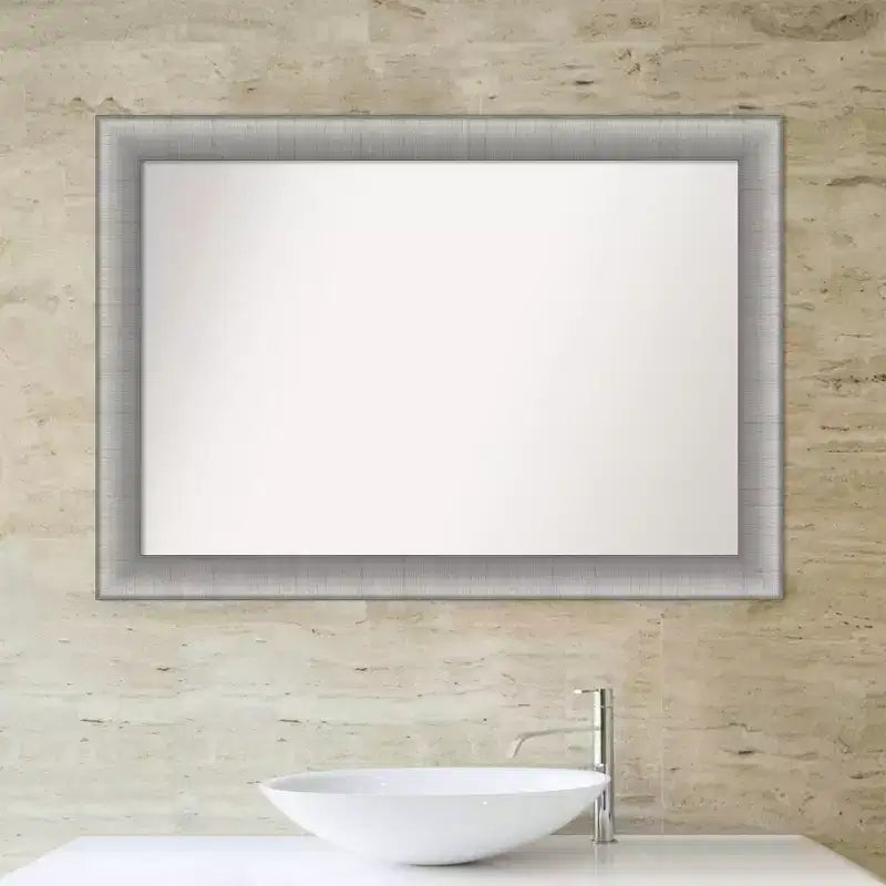 Amanti Art Specchio da parete elegante per bagno da 41"x29" senza smussature in peltro spazzolato: include accessori per il montaggio, cornice in polistirolo