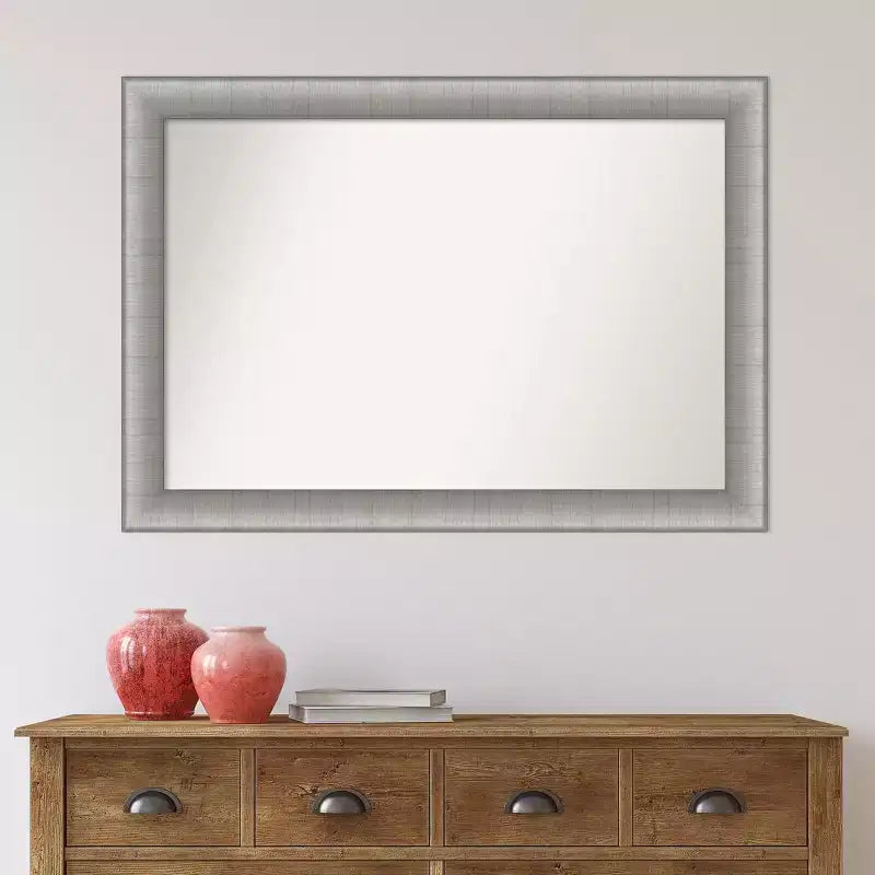 Amanti Art Specchio da parete elegante per bagno da 41"x29" senza smussature in peltro spazzolato: include accessori per il montaggio, cornice in polistirolo