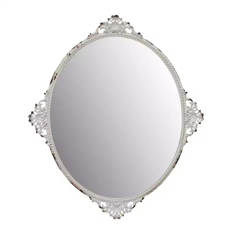 Specchio da Parete Ovale Antico in Metallo Bianco - Collezione Stonebriar