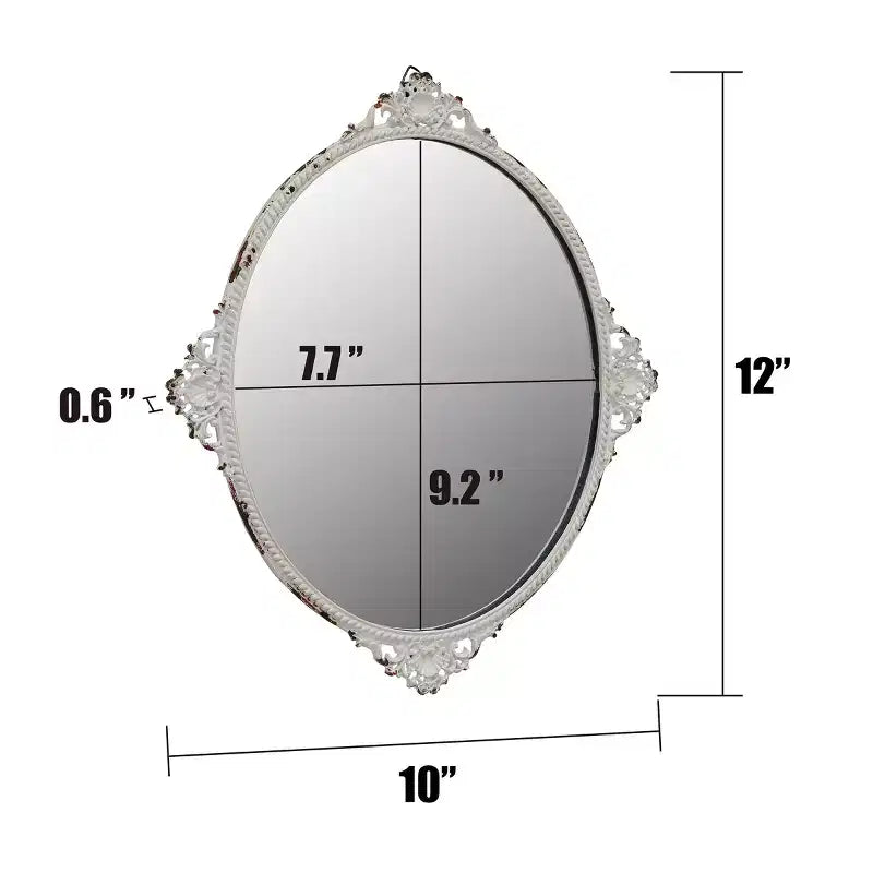 Specchio da Parete Ovale Antico in Metallo Bianco - Collezione Stonebriar