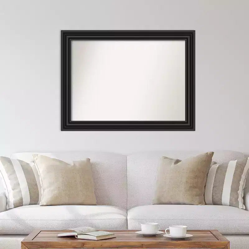Specchio da parete nero coloniale non bisellato 44" x 33" - Amanti Art: Rettangolare moderno, hardware di montaggio incluso