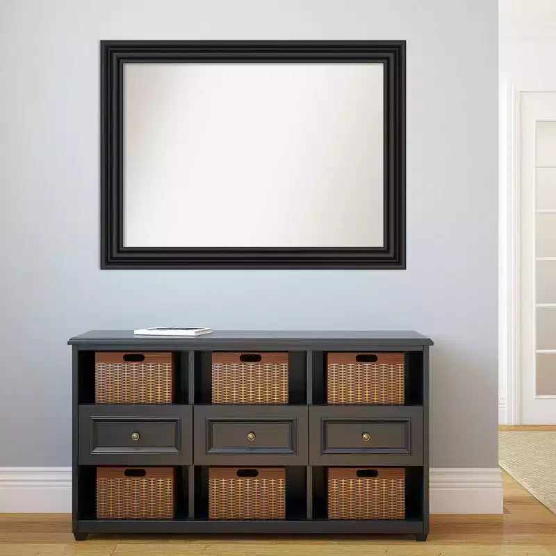 Specchio da parete nero coloniale non bisellato 44" x 33" - Amanti Art: Rettangolare moderno, hardware di montaggio incluso