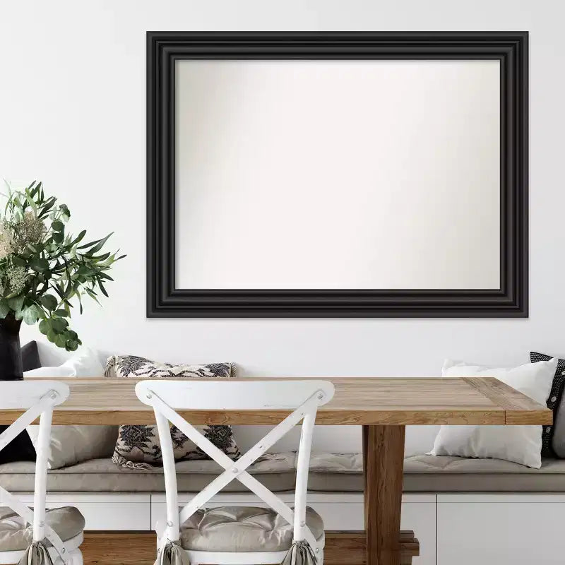 Specchio da parete nero coloniale non bisellato 44" x 33" - Amanti Art: Rettangolare moderno, hardware di montaggio incluso