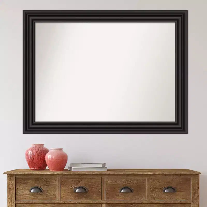 Specchio da parete nero coloniale non bisellato 44" x 33" - Amanti Art: Rettangolare moderno, hardware di montaggio incluso