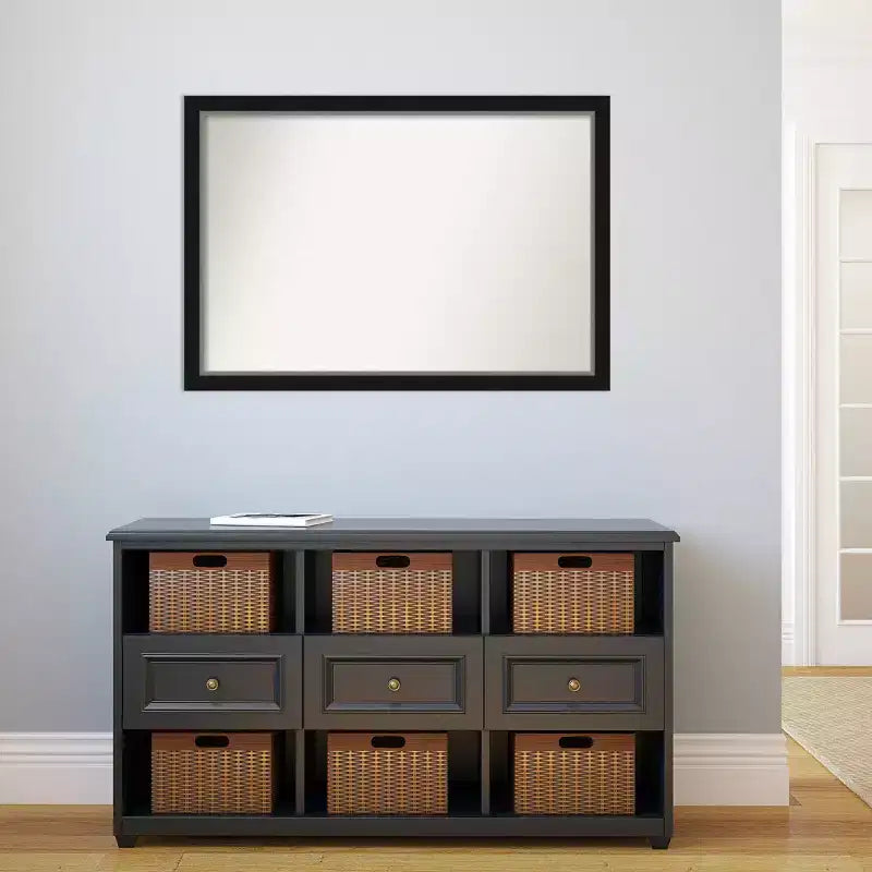 Specchio da Parete Stretto da Bagno Nero, 99 cm x 68 cm, Eva, senza smusso - Amanti Art: Rettangolare Moderno, Cornice in Polistirolo, Montaggio a Parete